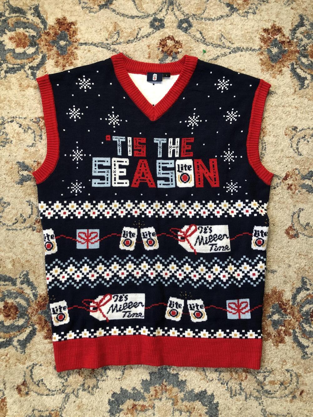 Miller Lite Sweater Vest Mens Large Ugly Christmas Beer Holiday Party Novelty